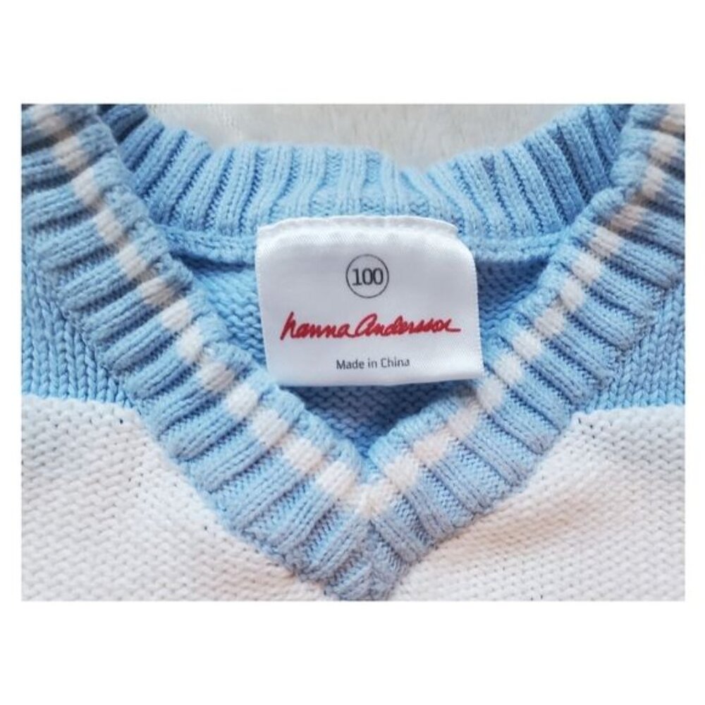 Hanna Andersson Boy Sz 3-4 knit cotton Sweater Vest Light Blue and White Easter - Picture 2 of 7